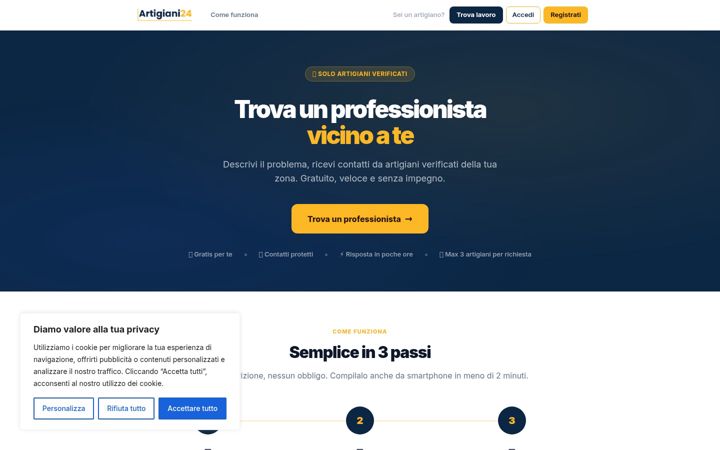 Screenshot stránky artigiani24.it