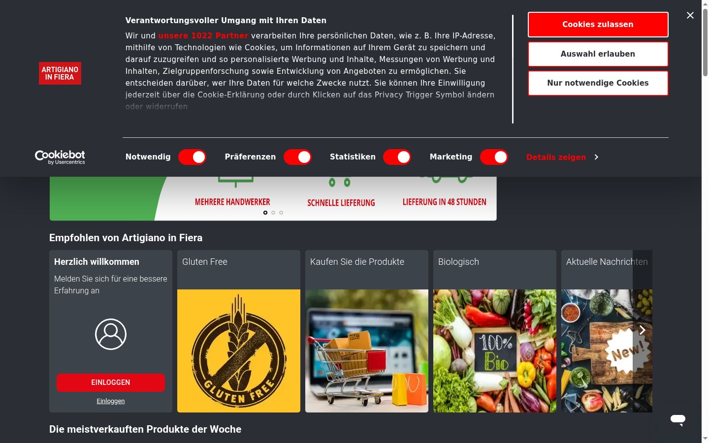 Screenshot del banner di consenso mostrato prima di qualsiasi interazione