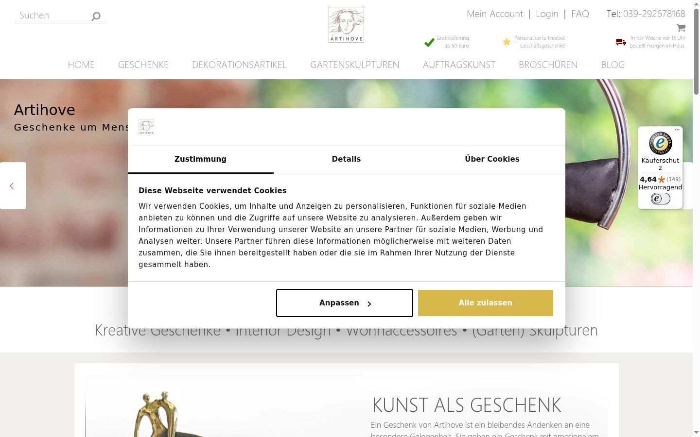 Screenshot van de toestemmingsbanner zoals getoond vóór enige interactie