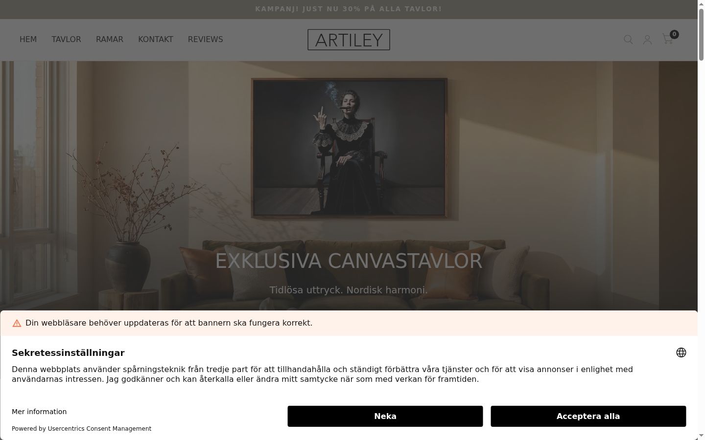 Sutikimo reklamjuostės, rodytos prieš bet kokią sąveiką, ekrano kopija