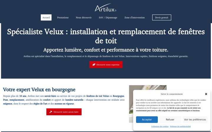Captură de ecran a artilux.fr