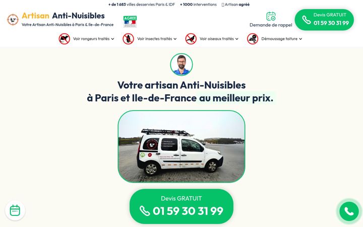 Snimka zaslona za artisan-antinuisibles.fr