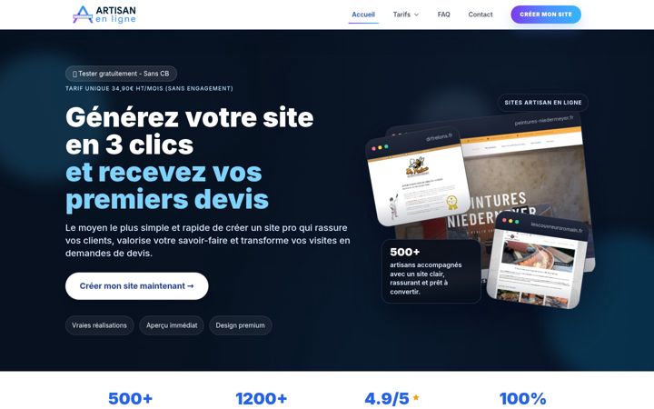 Skjámynd af artisan-en-ligne.fr