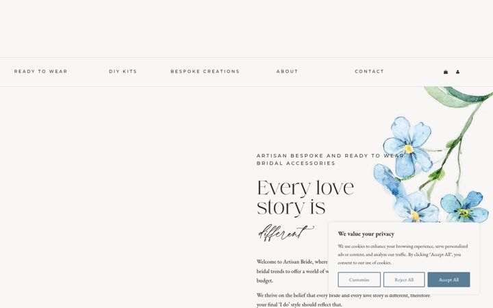 Screenshot ta' artisanbride.co.uk