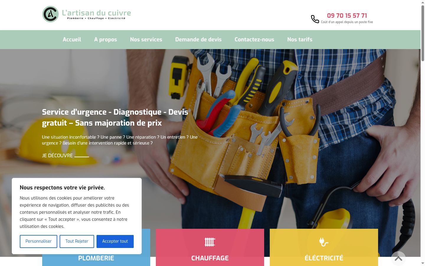 Capture d'écran de la bannière de consentement affichée avant toute interaction