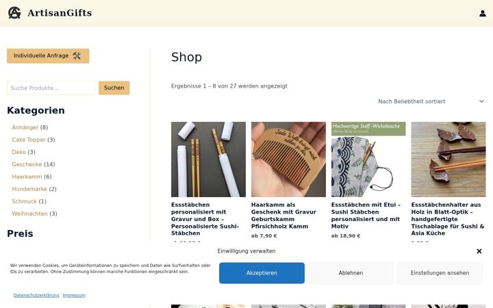 Screenshot von artisangifts.de