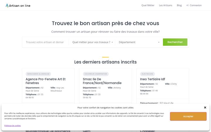 Ekrano kopija artisanonline.fr