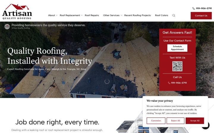 Képernyőkép: artisanqualityroofing.com