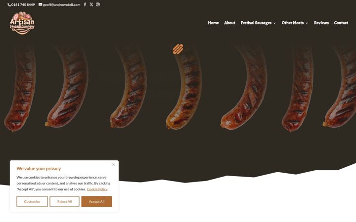 Ekrano kopija artisansausagecompany.co.uk