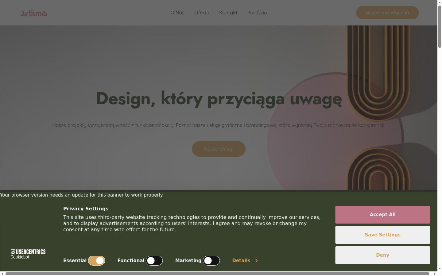 Screenshot del banner di consenso mostrato prima di qualsiasi interazione