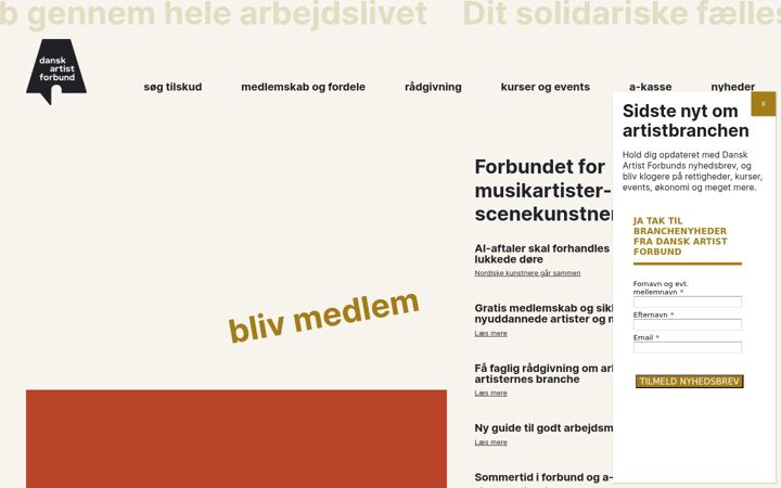 Screenshot von artisten.dk