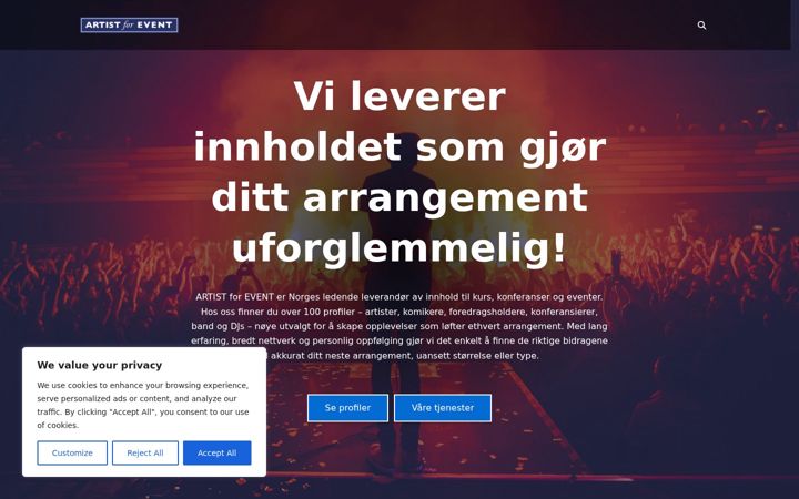 Ekrano kopija artistevent.no
