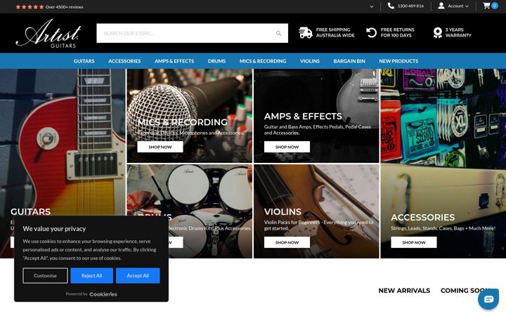 Screenshot of artistguitars.com.au