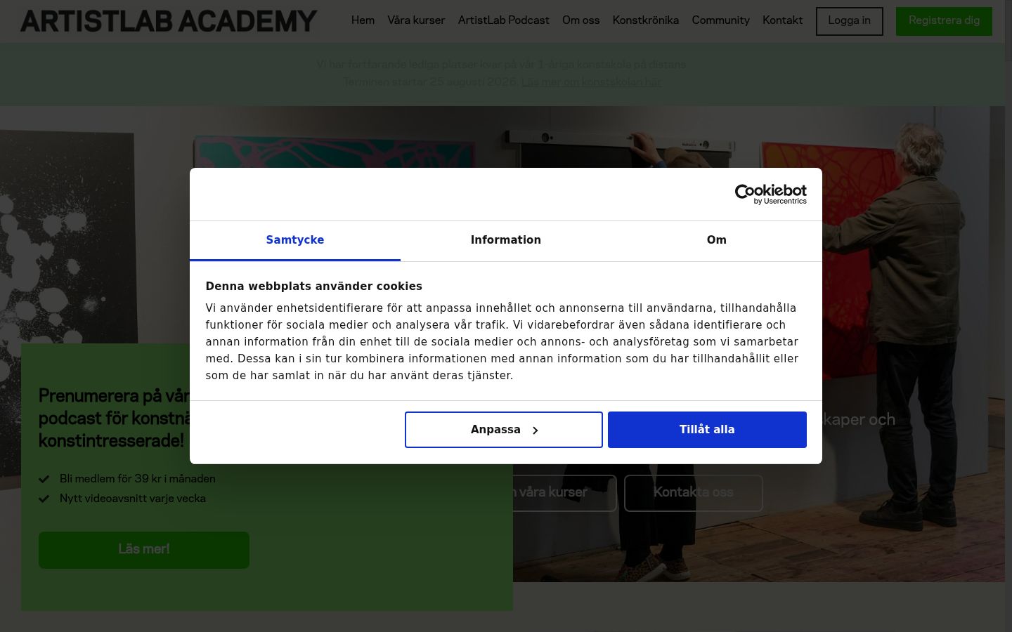 Sutikimo reklamjuostės, rodytos prieš bet kokią sąveiką, ekrano kopija