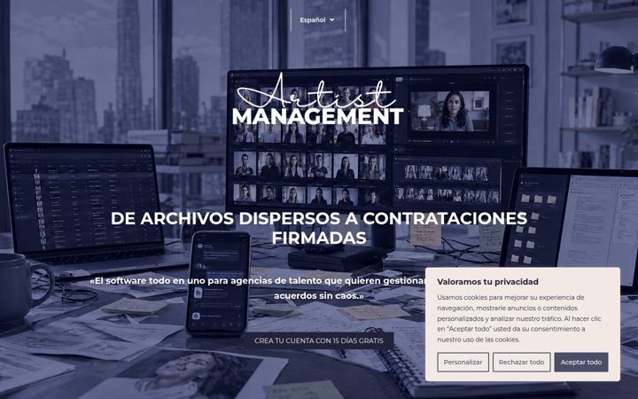 Screenshot stránky artistmanagement.app