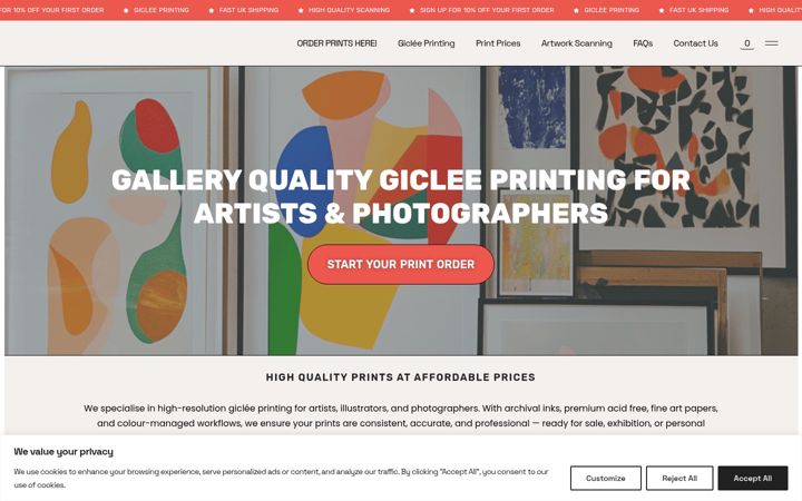 Skärmbild av artistprintstudio.co.uk