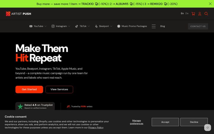 Screenshot of artistpush.me