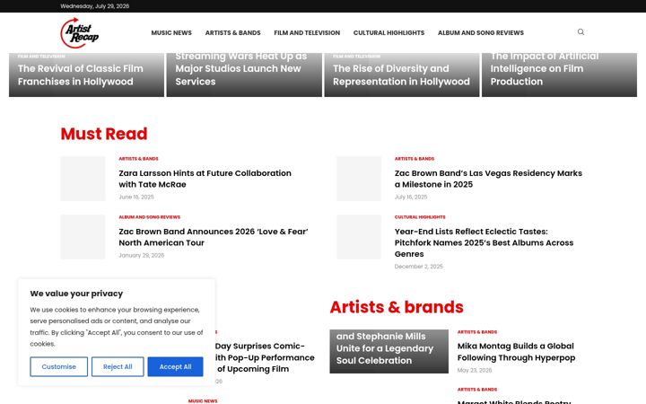 Screenshot ta' artistrecap.com