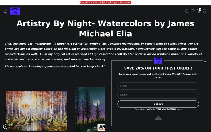 Ekraanipilt saidist artistrybynight.com