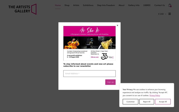 Screenshot of artistsgallery.co.za