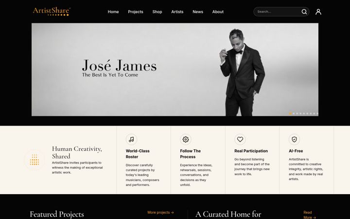 Captura de pantalla de artistshare.com