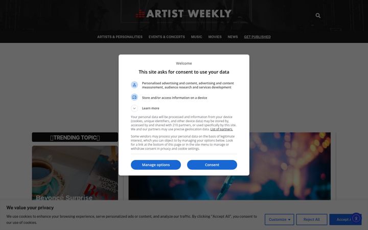 Ekraanipilt saidist artistweekly.com