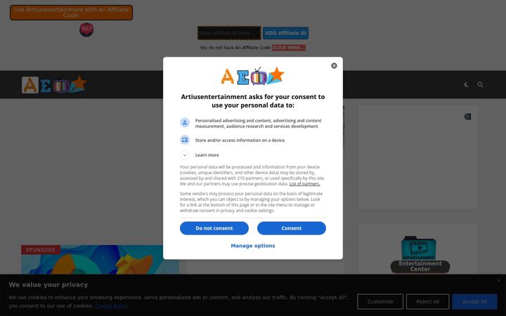 Screenshot ta' artiusentertainment.com