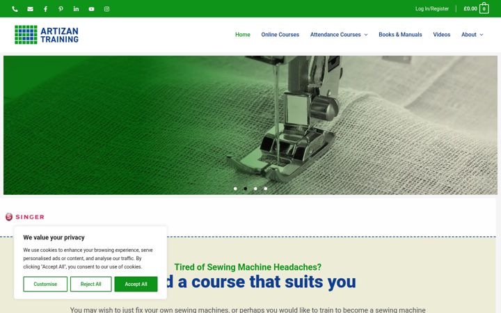 Screenshot of artizantraining.com