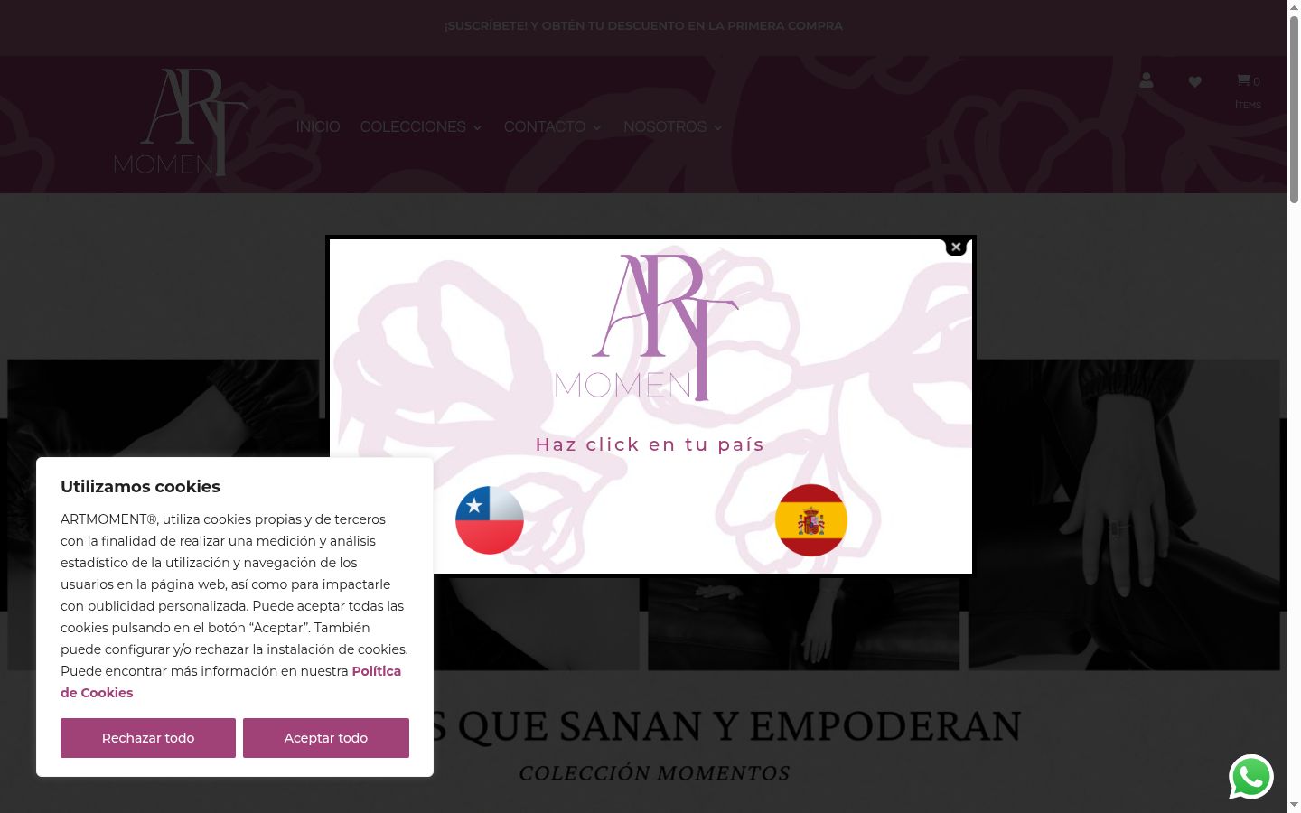 Captura de ecrã do banner de consentimento apresentado antes de qualquer interação