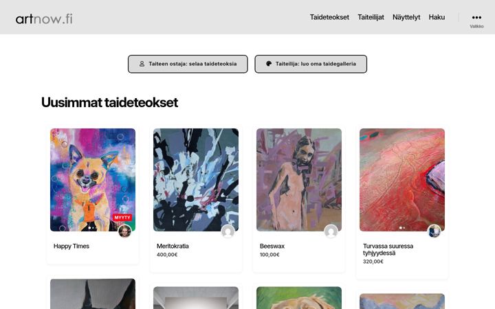 Screenshot of artnow.fi