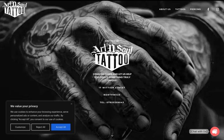 Screenshot of artnsoultattoo.co.uk
