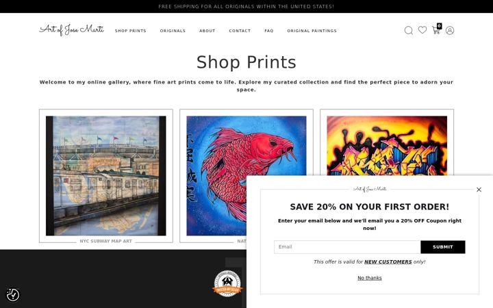 Screenshot of artofjosemarti.com