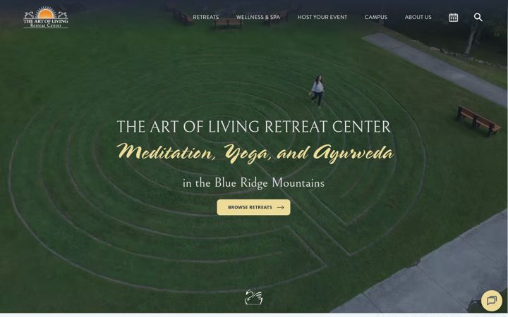 Kuvakaappaus sivustosta artoflivingretreatcenter.org