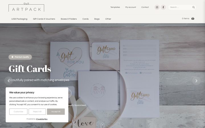 Screenshot van artpack.co.uk