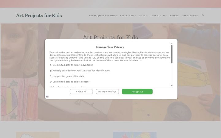Screenshot του artprojectsforkids.org
