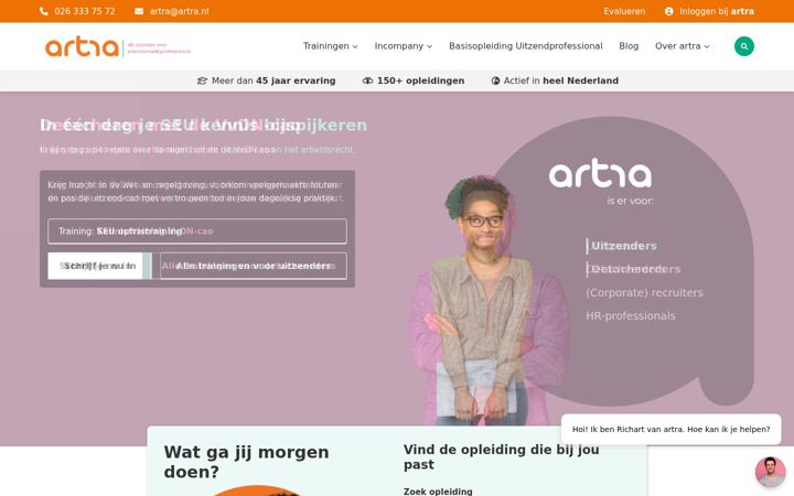 Captura de pantalla de artra.nl
