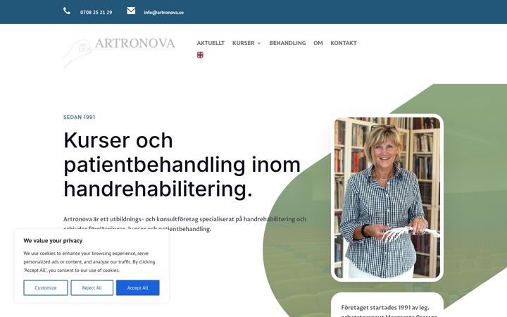 Skärmbild av artronova.se