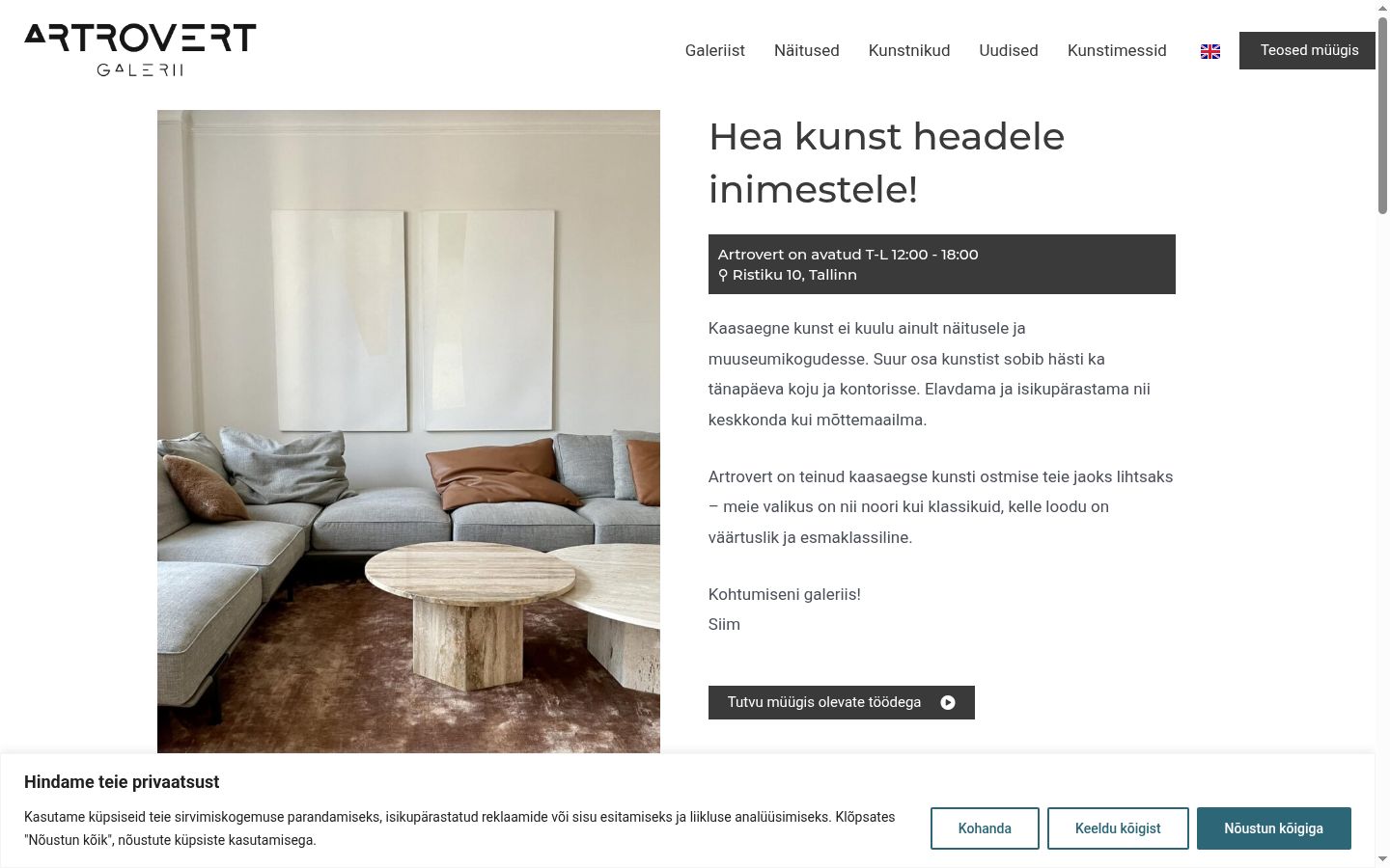 Skærmbillede af samtykkebanneret, som det blev vist før nogen interaktion