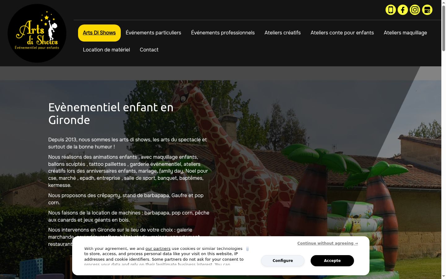 Captura de ecrã do banner de consentimento apresentado antes de qualquer interação