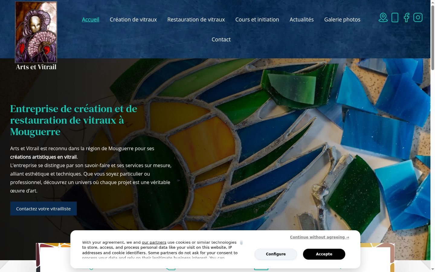 Captura de ecrã do banner de consentimento apresentado antes de qualquer interação