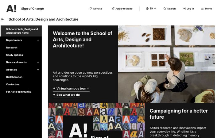 Screenshot of arts.aalto.fi