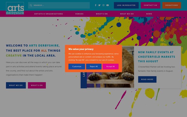 Screenshot του artsderbyshire.org.uk