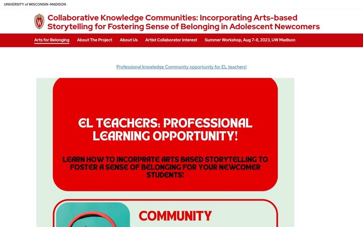 Screenshot of artsforbelonging.wisc.edu