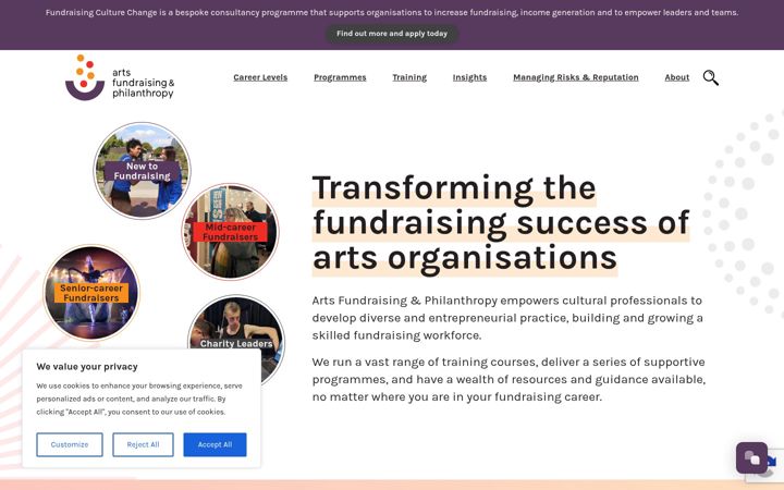 Screenshot of artsfundraising.org.uk