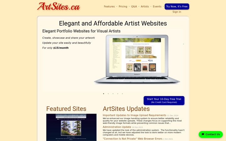 Screenshot of artsites.ca
