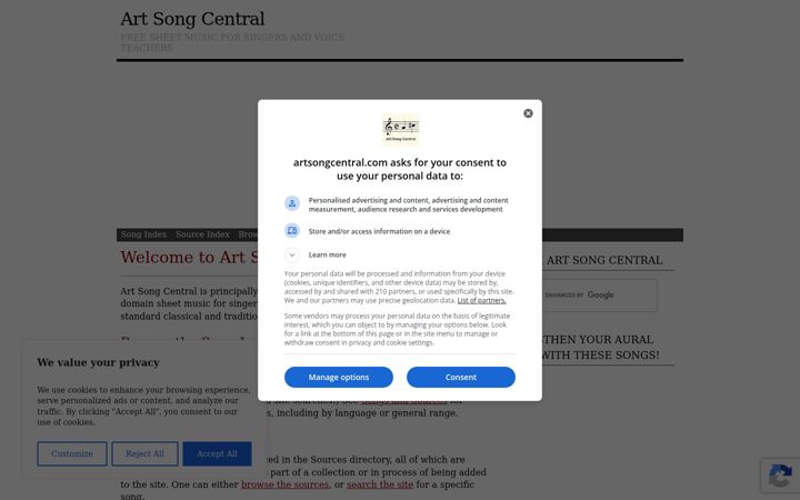 Screenshot of artsongcentral.com