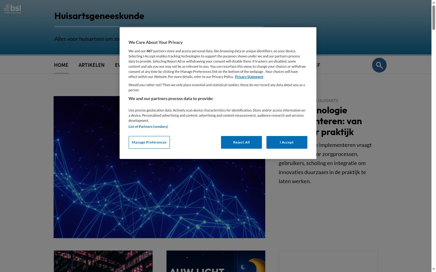 Captura de pantalla del banner de consentimiento mostrado antes de cualquier interacción