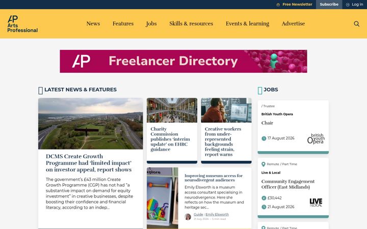 Screenshot of artsprofessional.co.uk