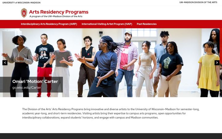 Screenshot of artsresidency.wisc.edu