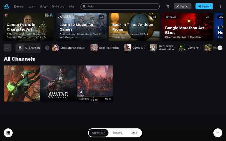Screenshot stránky artstation.com